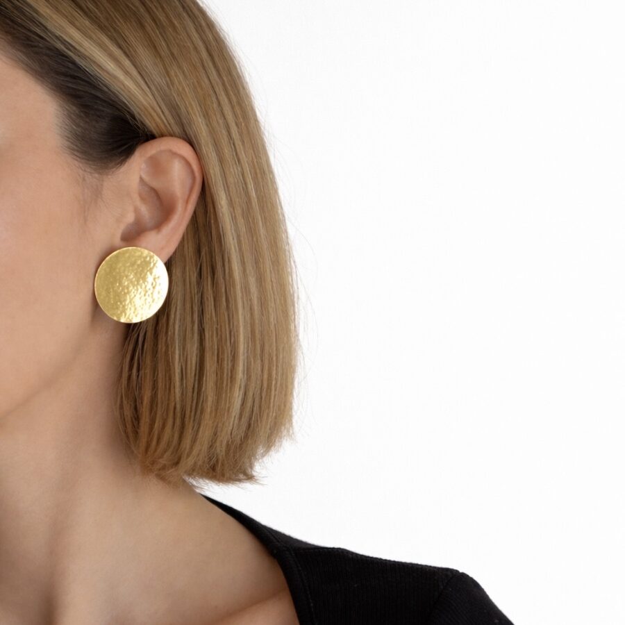 Circle Earrings -  Σφυρήλατα Στρογγυλά Σκουλαρίκια 18Κ σε Ασήμι 925